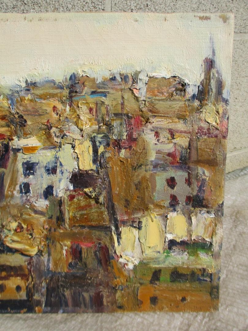 昭和ビンテージ　稲川庫太郎 作　都會　F4　油彩　高崎 珍竹林画廊