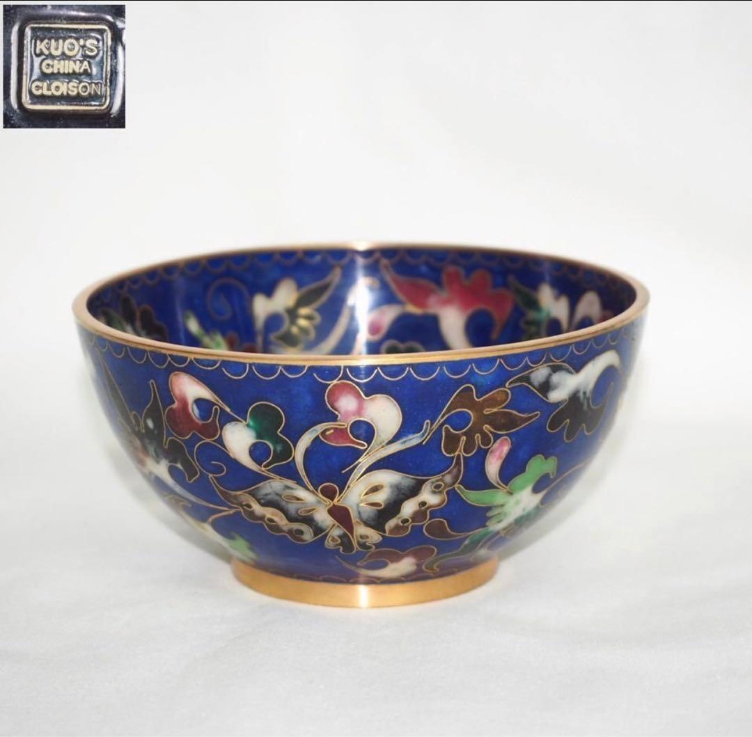 送料無料　珍しい銅胎有線七宝碗（景泰藍）両面加工★希少★