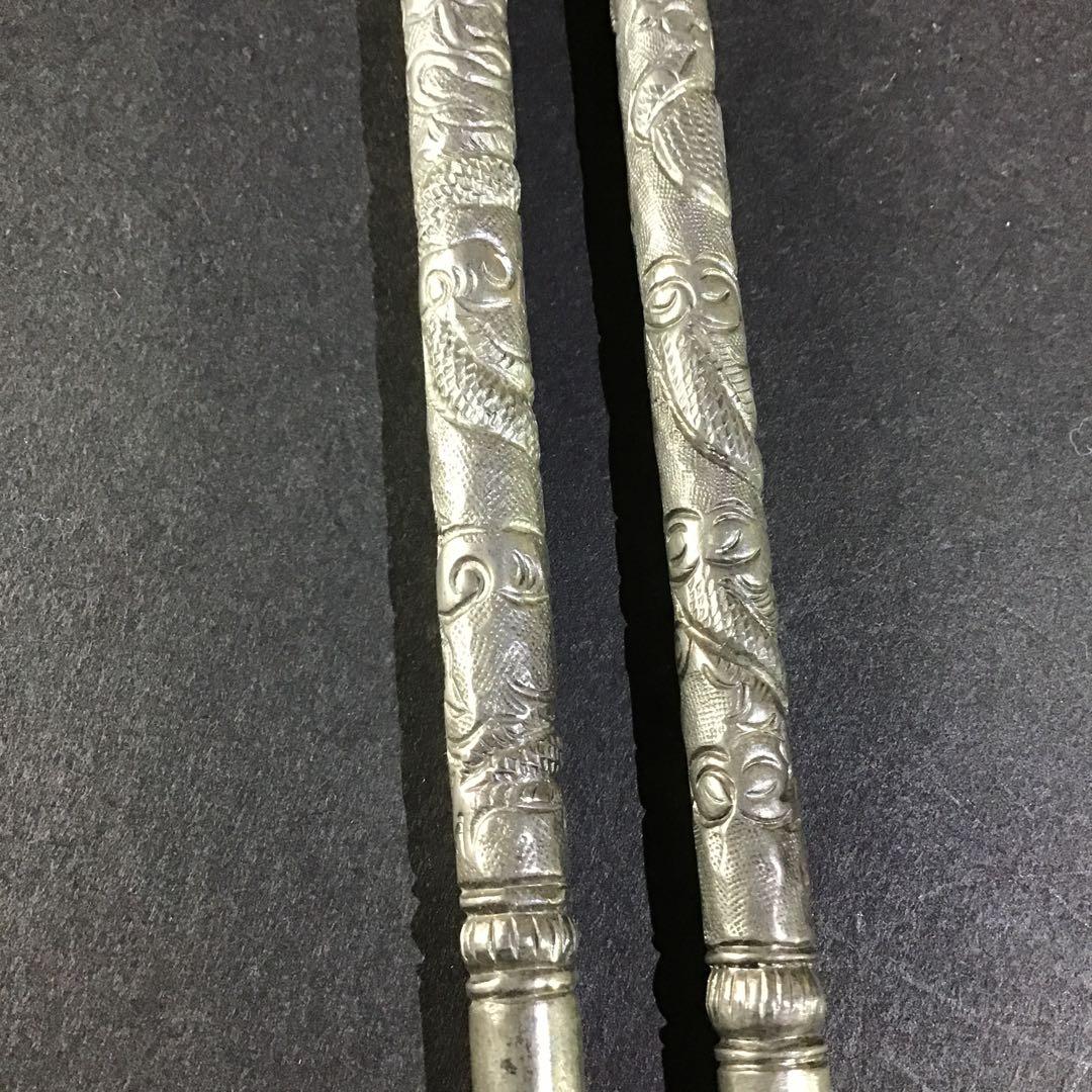 銀　昇龍彫箸　清朝皇帝　純銀保証　　　　　　　和1