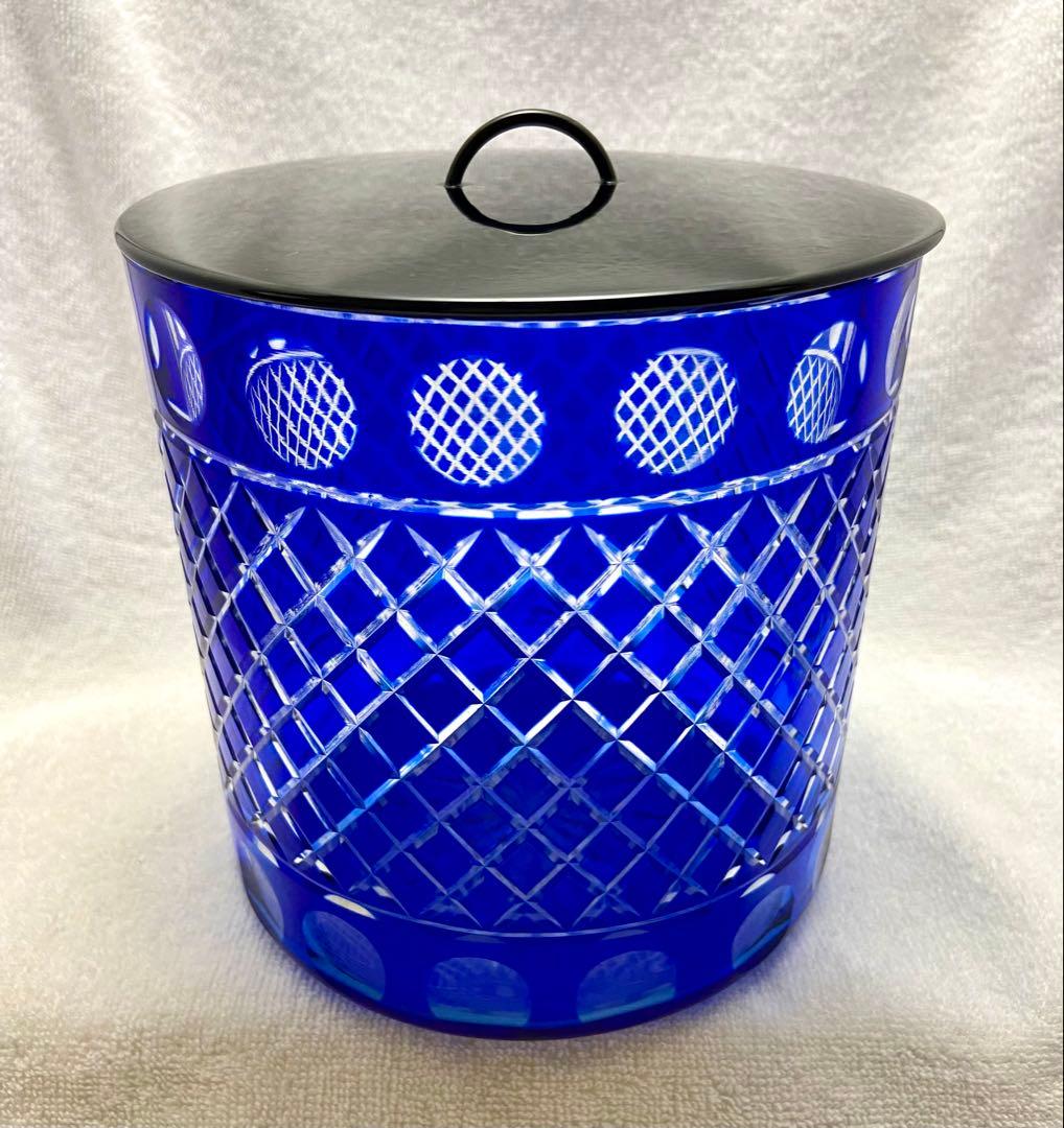 茶道具 水差し 切子 瑠璃色 ブルー 塗蓋【匿名配送】