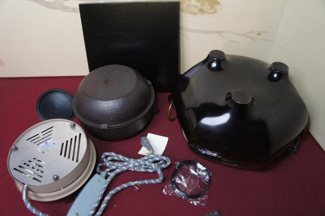 ☆美品 未使用 在銘真形釜添え 唐銅六角風炉 500W電熱器(可変)送料込み