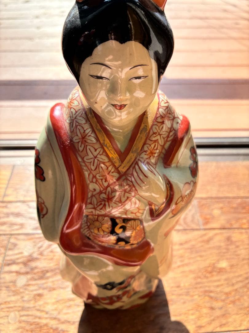【修復有】アンティーク 陶器人形 着物美人 有田焼、円左エ門窯？時代物 置物