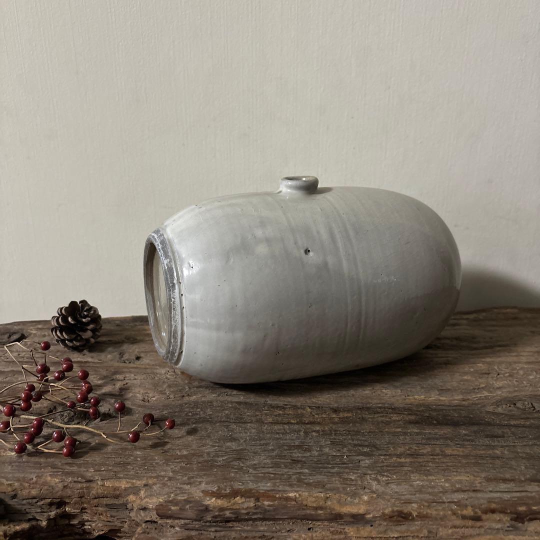 平清水焼　灰白釉掛　古民藝　古道具　アンティーク　花器　骨董　古陶磁　検:李朝