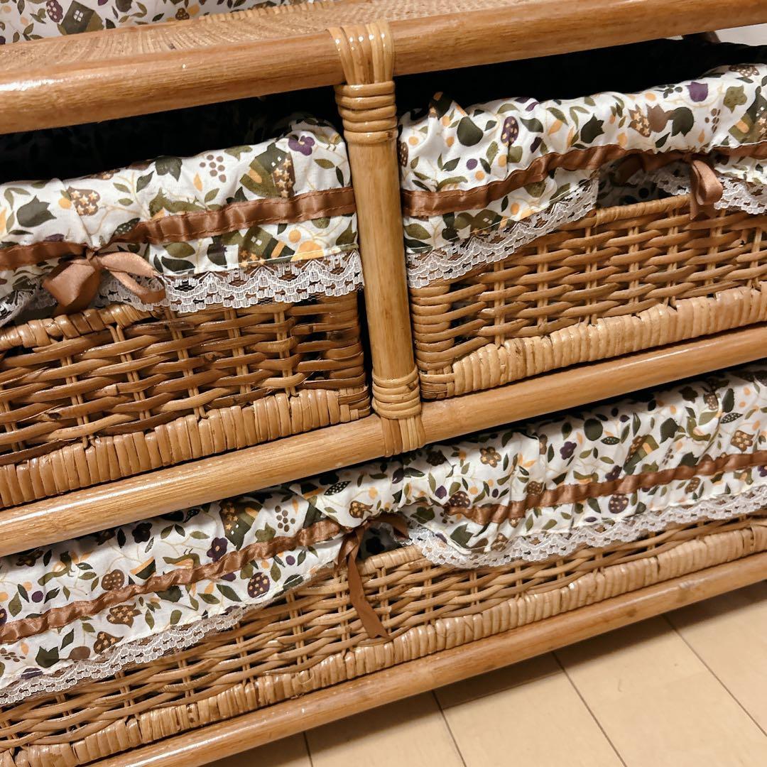 ラタン 籐家具 レトロ ハンガーラック 収納バスケット 鹿田産業