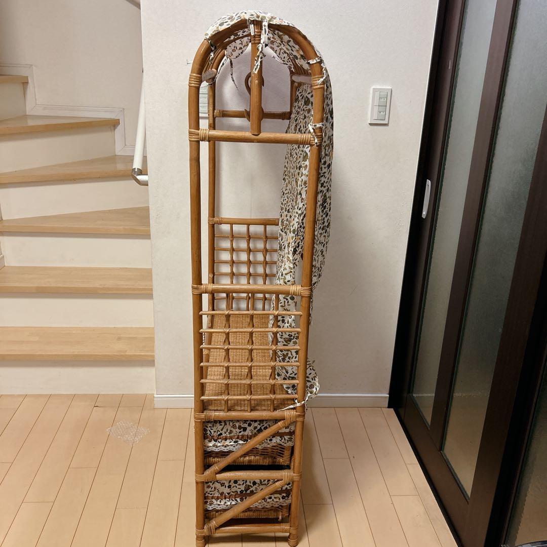 ラタン 籐家具 レトロ ハンガーラック 収納バスケット 鹿田産業