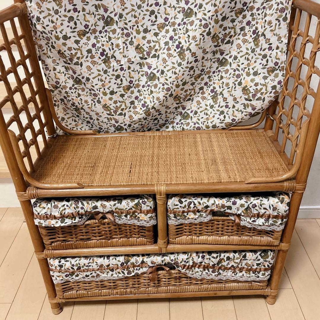 ラタン 籐家具 レトロ ハンガーラック 収納バスケット 鹿田産業