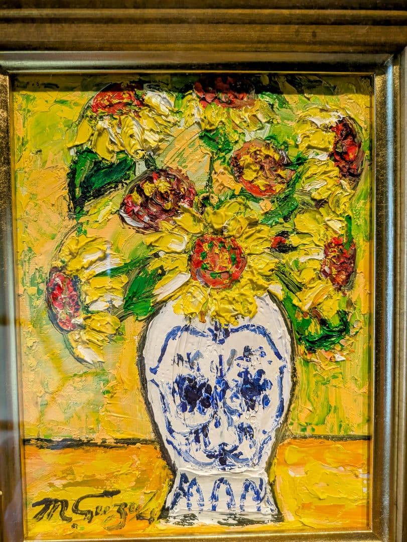 鈴木マサハル油彩画 花瓶の花