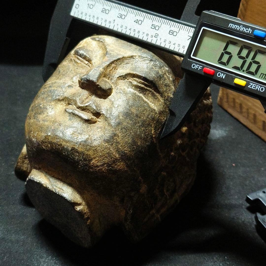中国仏教美術 佛頭 天然石 手彫り骨董 アンティーク 石窟発掘 蒐集家放出極上品