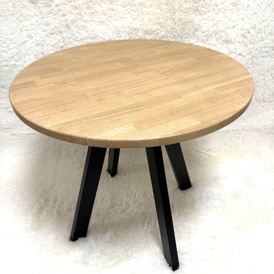 カナデモノ カフェテーブル 天然木 スチール 面取り 74cm ナチュラル 黒