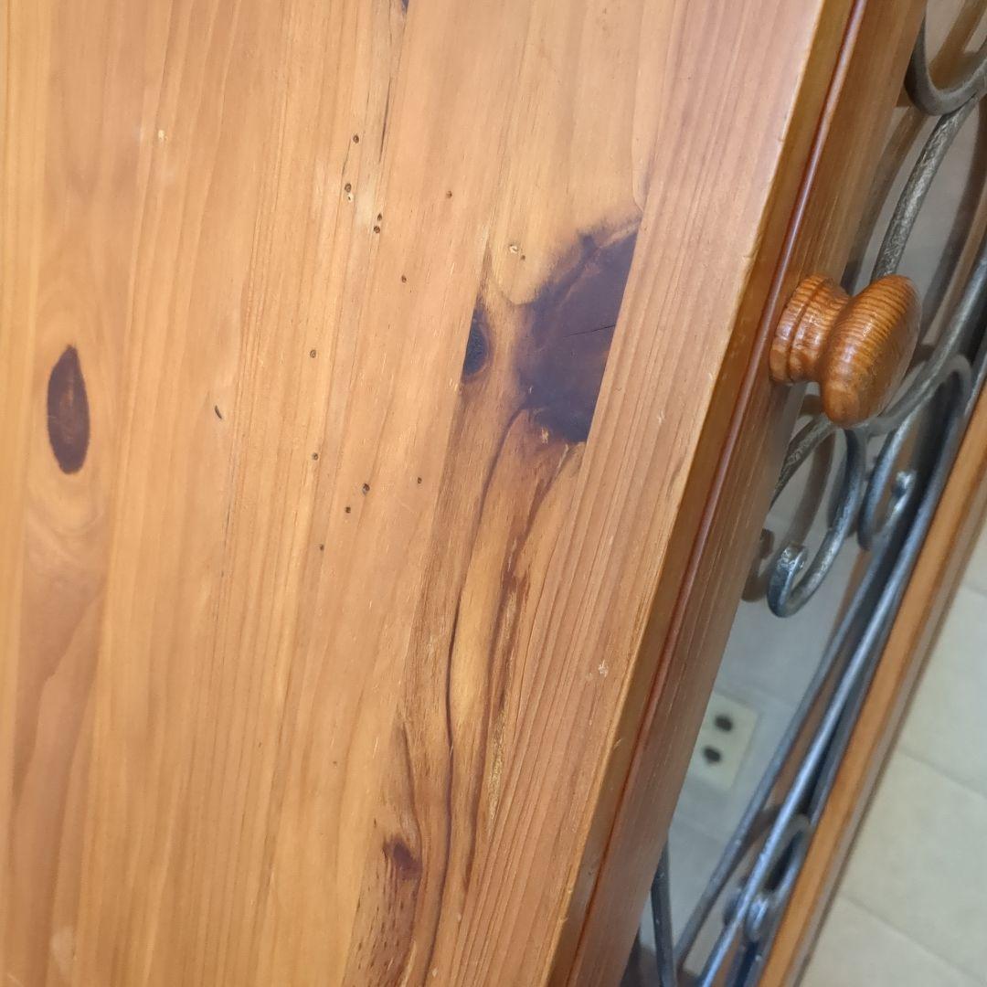 【値下げしました】パイン材　ガラスアイアンキャビネット　店舗什器