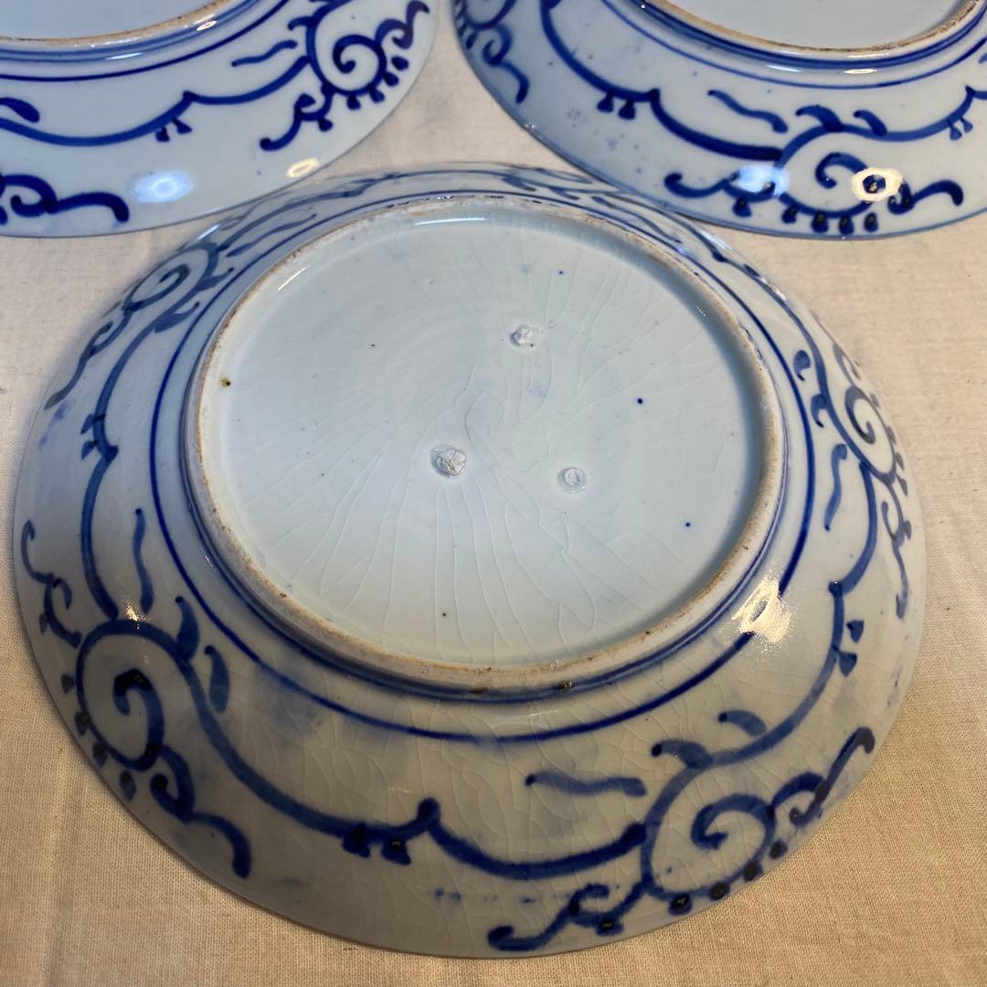 伊万里　古伊万里　中皿　花の図　松竹梅　染付　3客