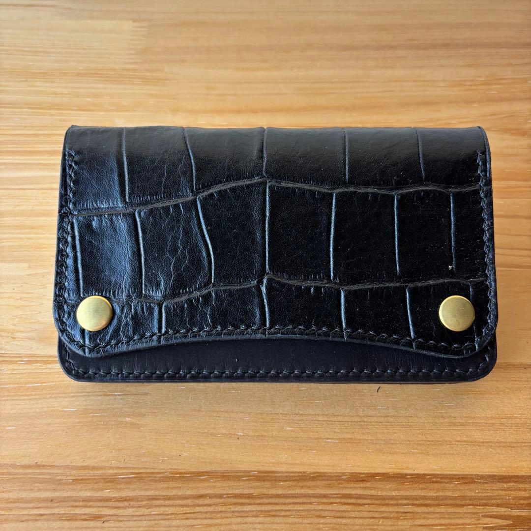 M【ブラック&クロコダイル】ミドルトラッカーウォレット イタリアンレザー