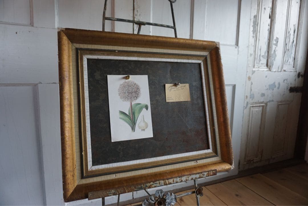 大きなアンティークフレームのブリキサインボード　看板　店舗什器　額縁　古道具