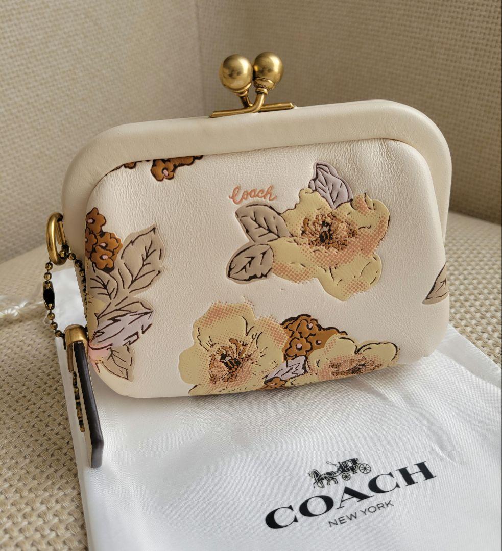 COACH コーチ がま口 ケース 小銭入れ 花柄 フローラル レザー
