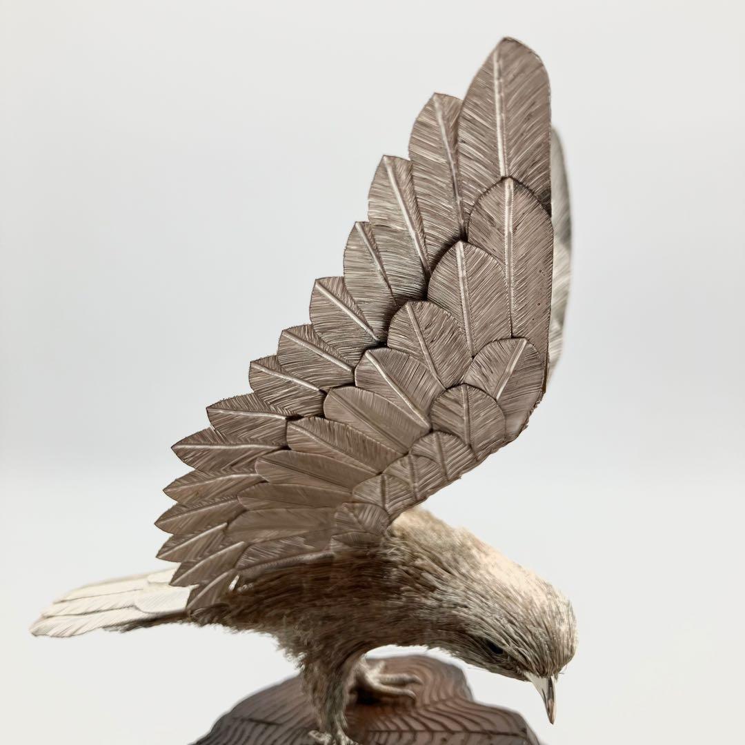 純銀 白鷹 光則作 純銀製置物