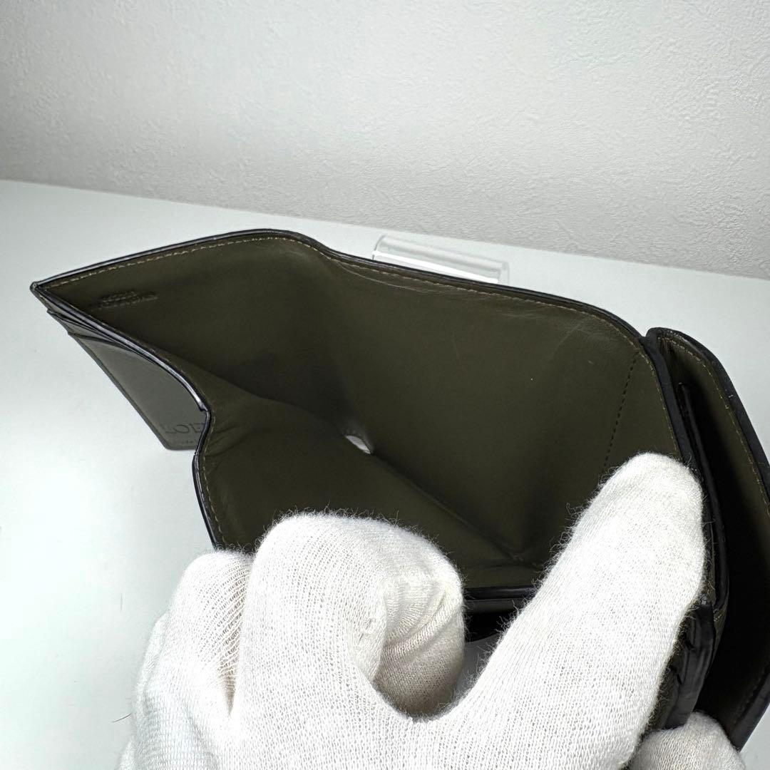 ☆人気☆LOEWE アナグラムロゴ 三つ折り コンパクト財布 カーキ レザー