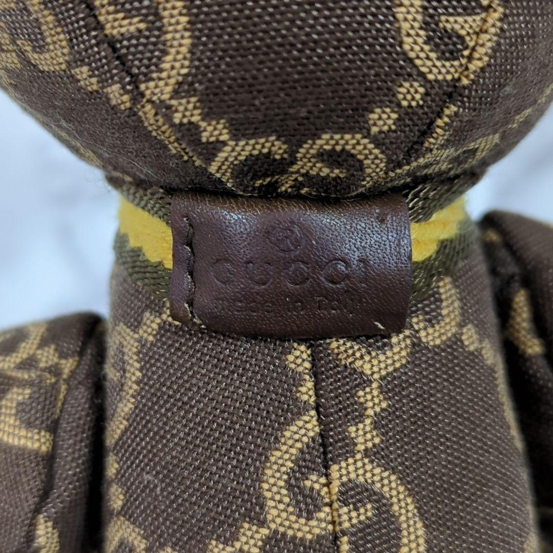 グッチ　GG柄　GGキャンバス　テディベア　くま　ぬいぐるみ　ブラウン　総柄
