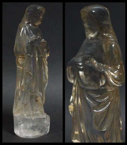 時代高品質高透明度 天然本水晶 細工手彫り彫刻『イエス様』置物