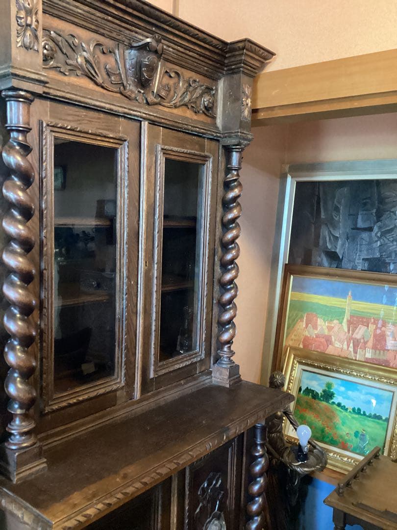 19世紀 アンティークフレンチ　オーク　ルネッサンス　ハントスタイルキャビネット