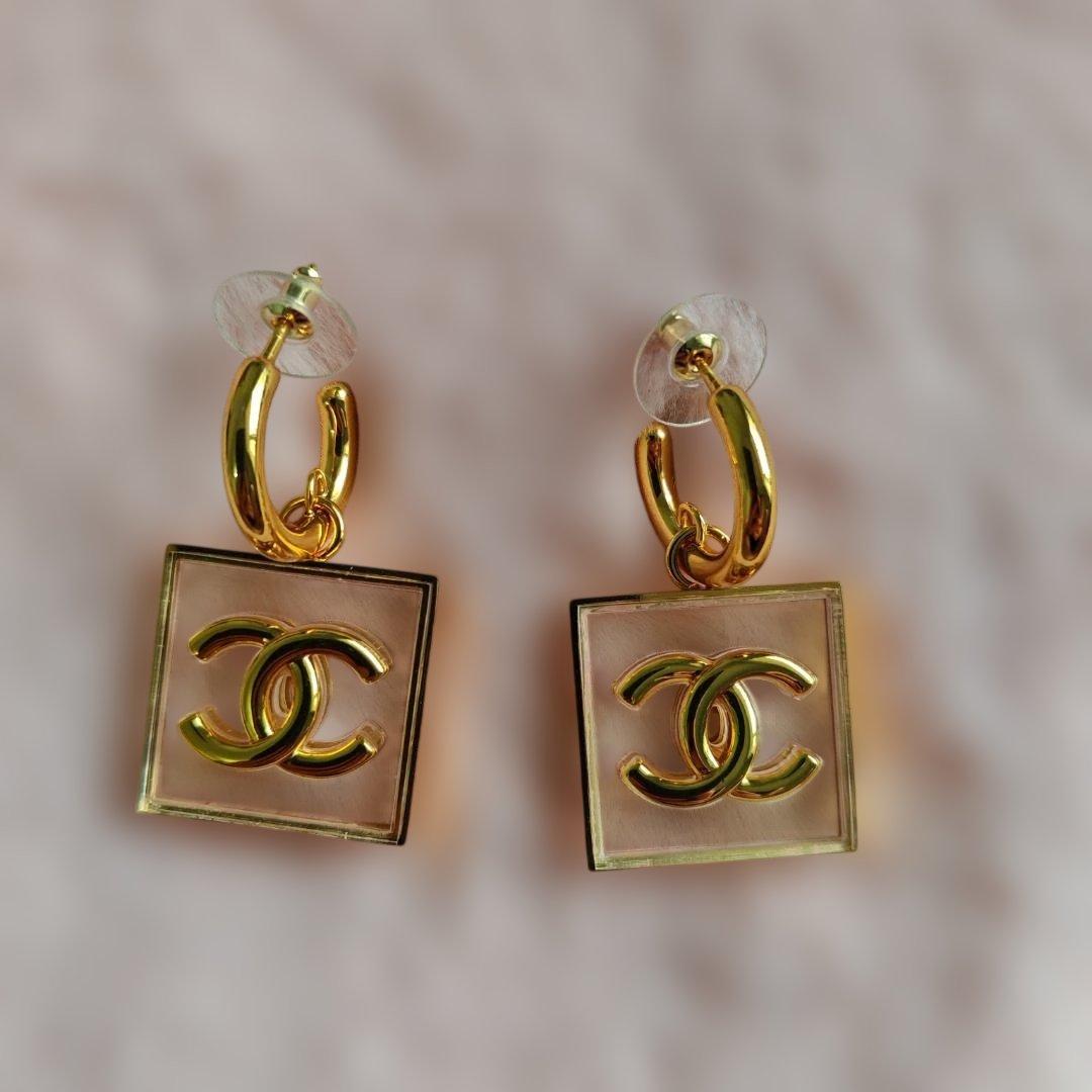 CHANEL ココマーク クリア スクエア ゴールド トランスペアレント ピアス