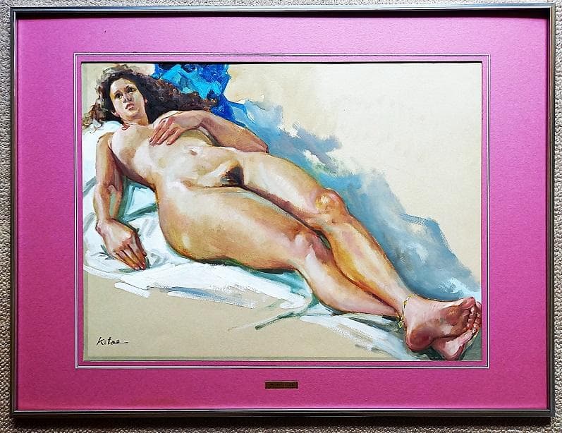 二元会常任委員審 奥野北雄 油彩画直筆 1993年8月制作　Ｐ10号位　額装