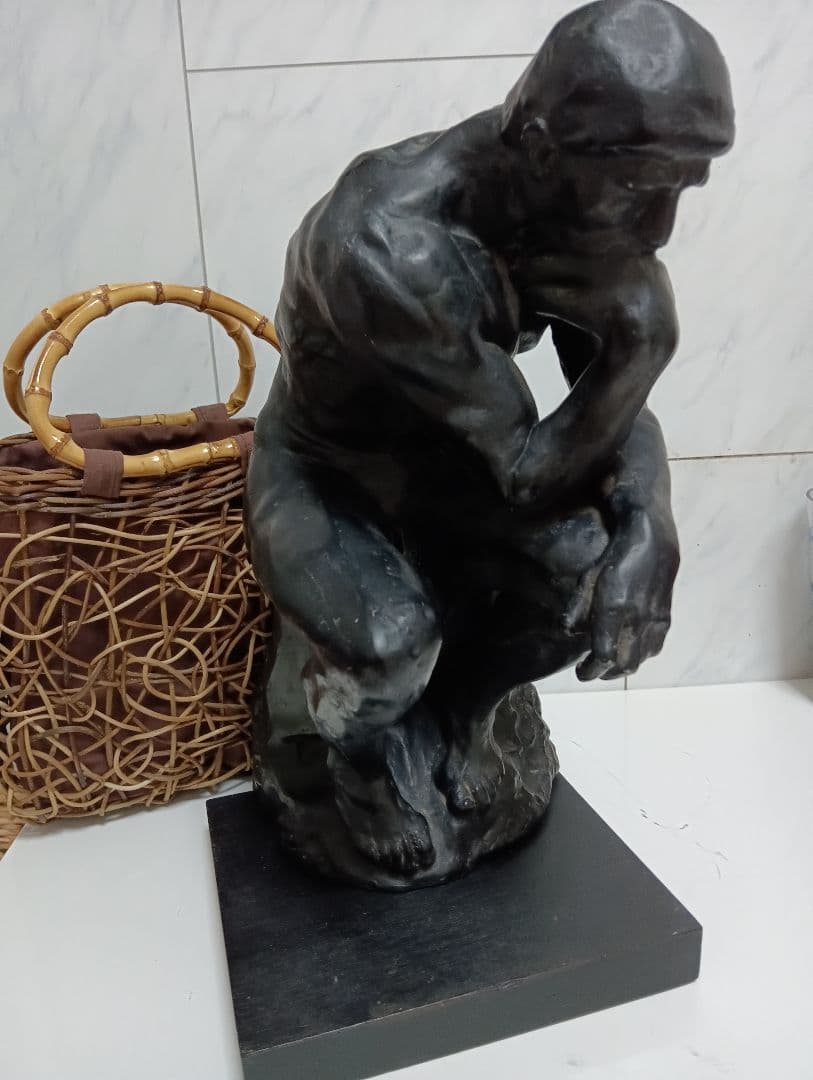 オーギュスト・ロダン稀少高さ４０センチ「考える人」モチーフ木彫美術彫刻飾り置物