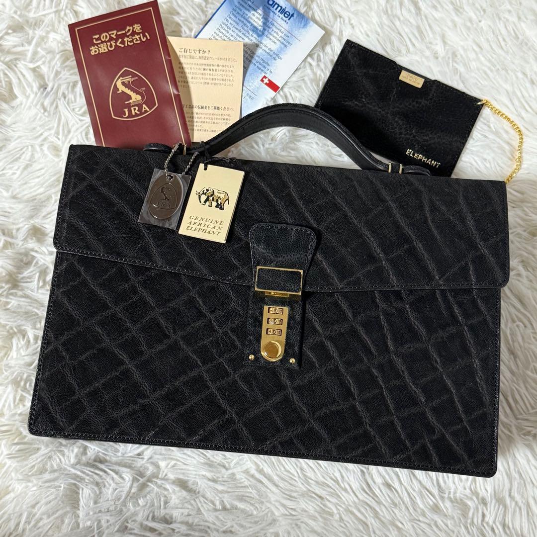 ⭐️新品⭐️　JRA　エレファントレザー　ハンドバッグ　ダイヤル錠　ブラック　象革