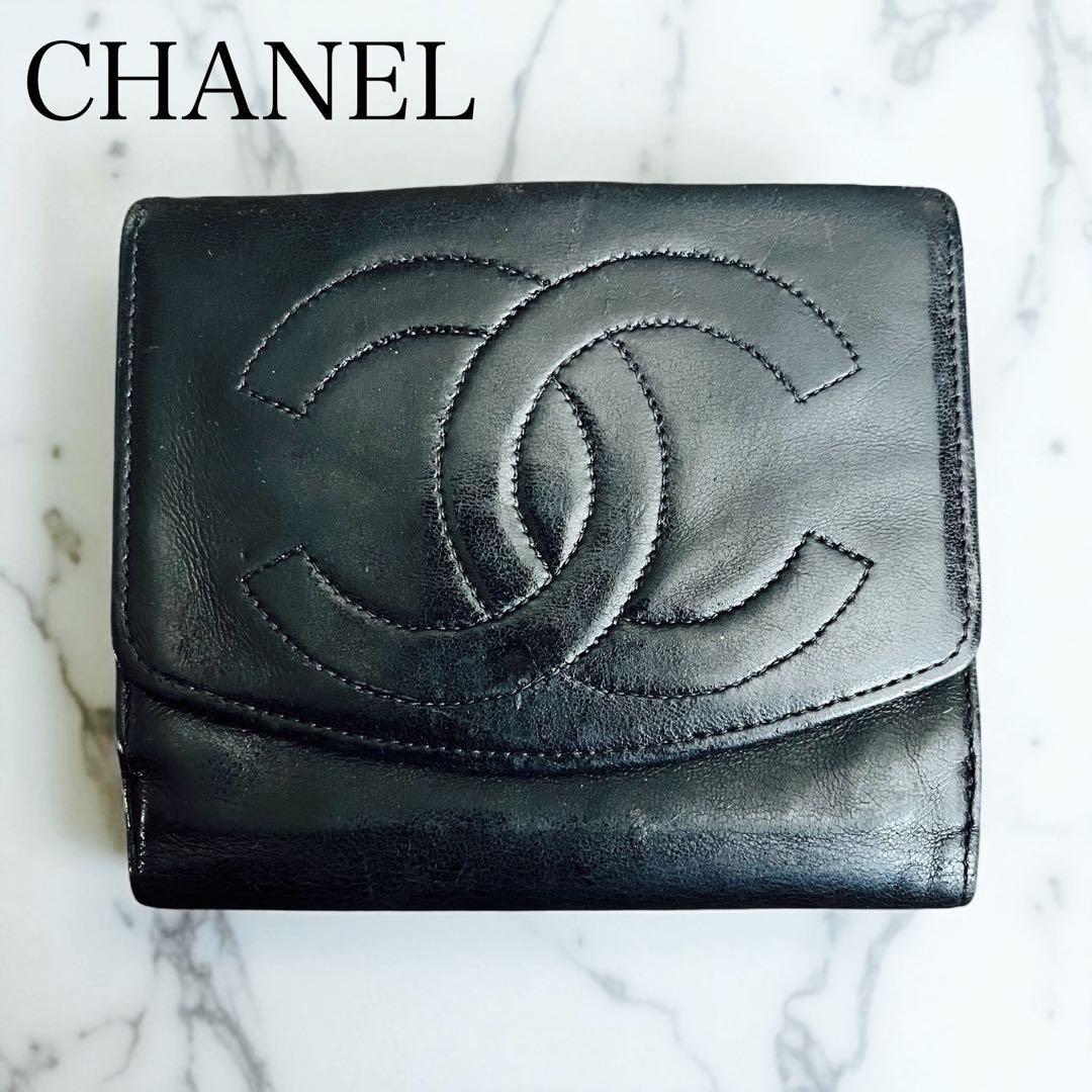 最終値下げCHANEL デカココマーク レザー 二つ折りブラック