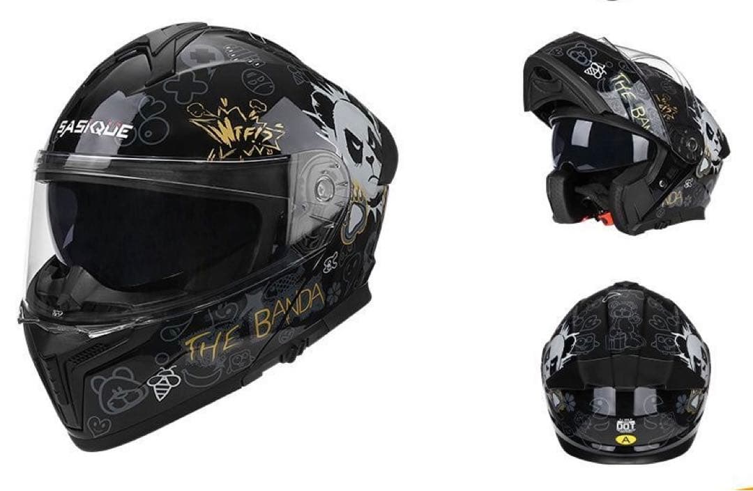 パンダ柄 フリップアップ式 システムフルフェイスヘルメットダブルシールド内蔵