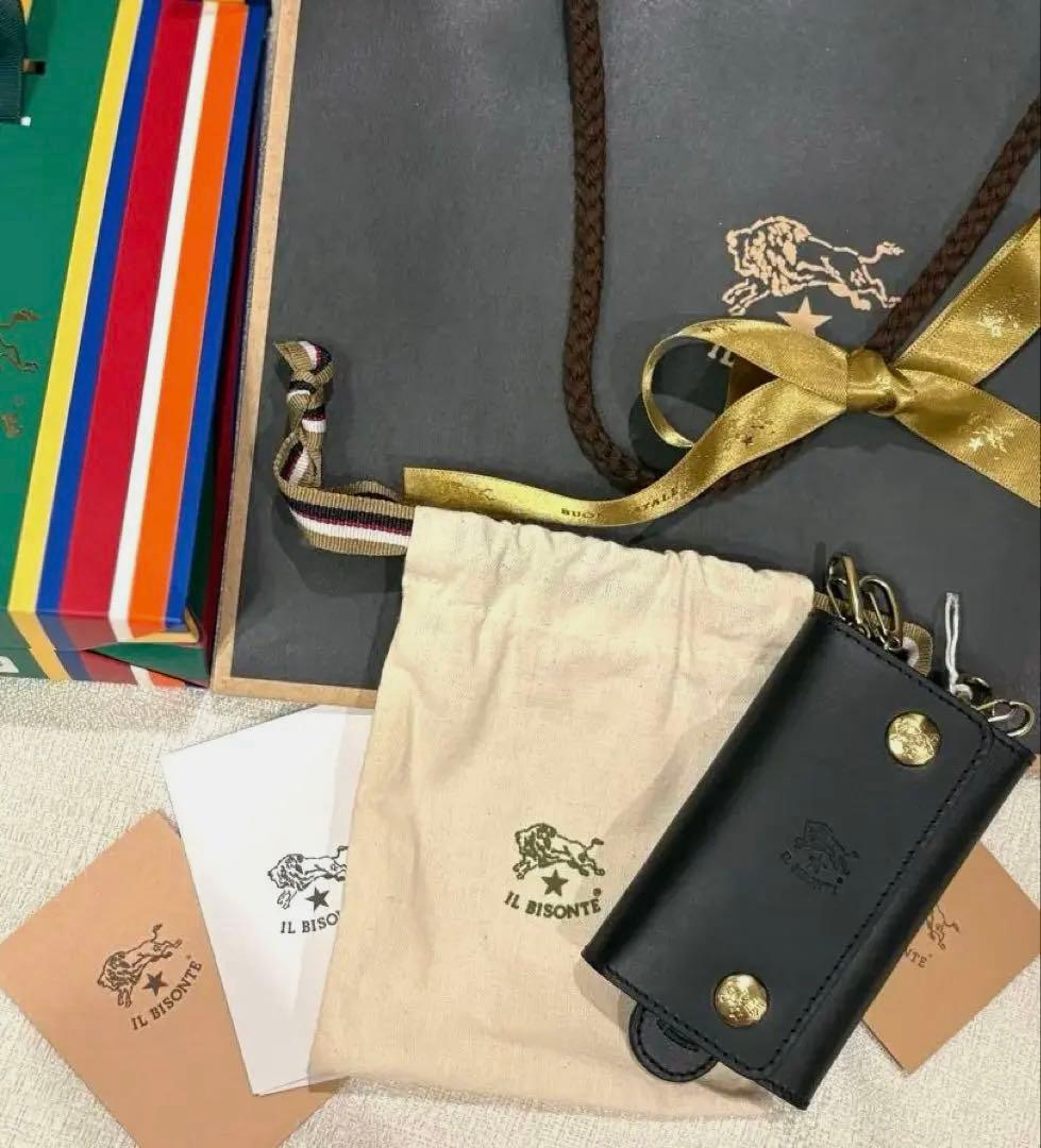 《1200円OFF》新品未使用ラッピング付IL BISONTEブラックキーケース