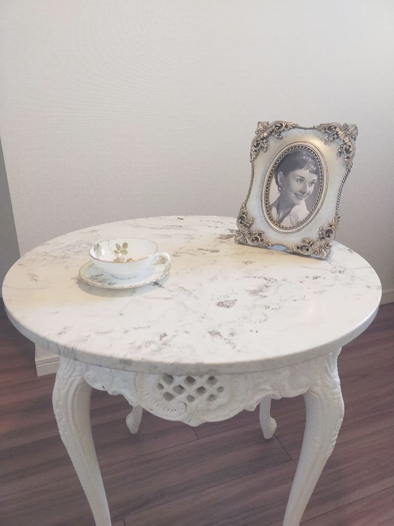 猫脚 イタリア アンティーク 大理石 ホワイトテーブル