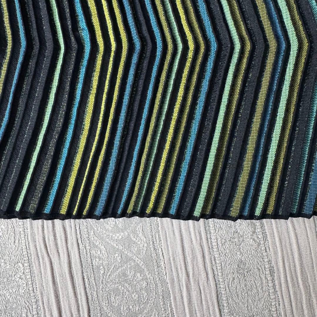 イッセイミヤケ プリーツスカート 青緑ストライプ