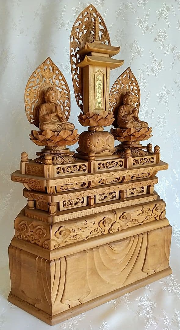 三宝尊 [大#81] 題目宝塔 釈迦如来坐像 多宝如来坐像 ◆白檀 木彫 仏像