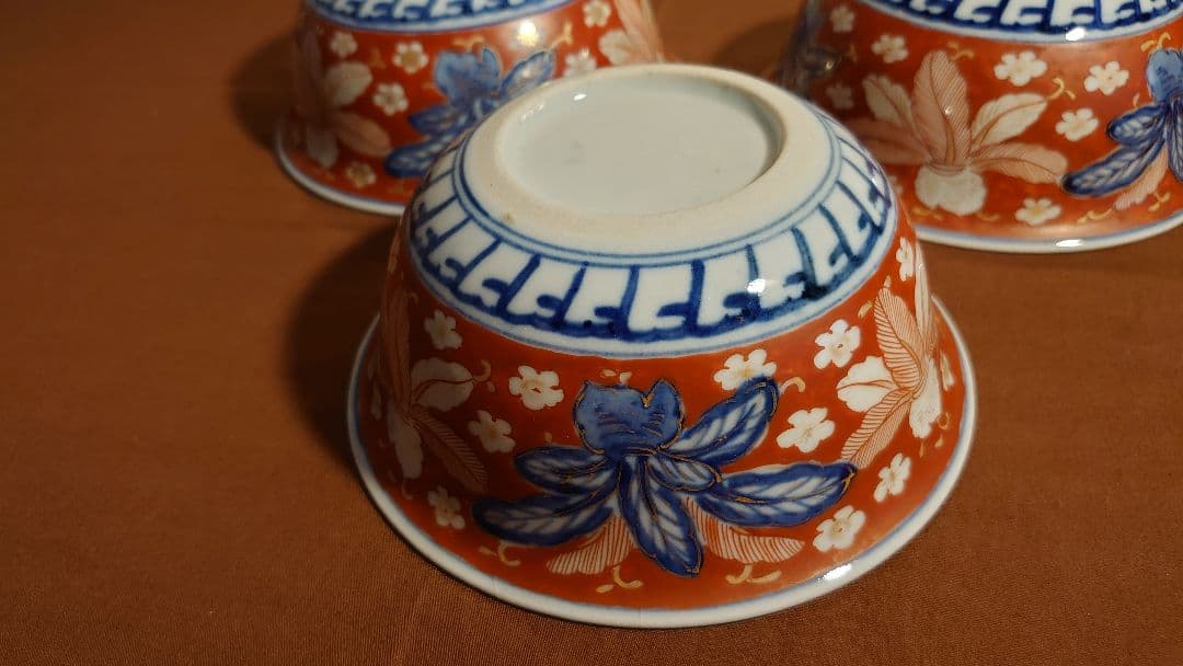 大聖寺伊万里　古伊万里　伊万里　色絵　染付　丸鉢　菓子鉢蔵出し　江戸期　３客