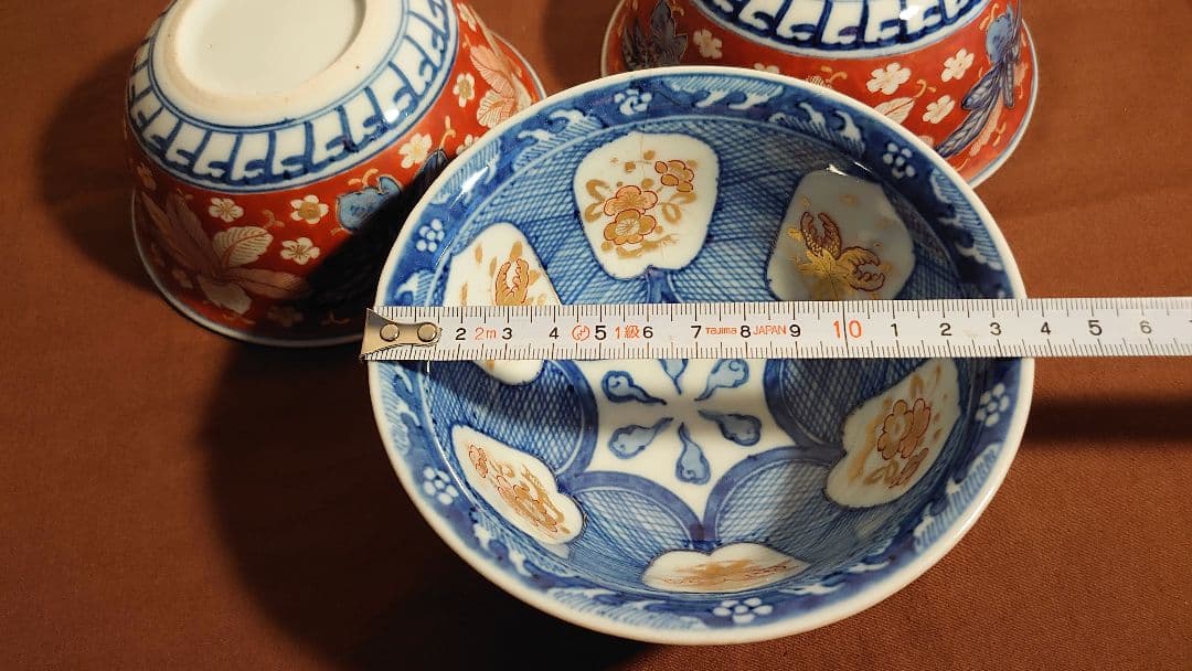 大聖寺伊万里　古伊万里　伊万里　色絵　染付　丸鉢　菓子鉢蔵出し　江戸期　３客