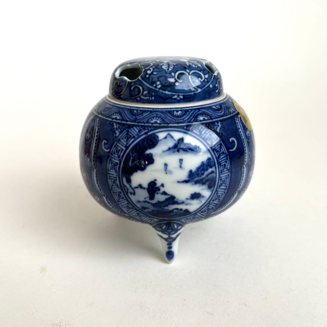 【未使用】京焼 清水焼 京都 香炉 染付け 平安 木箱入り 土山 松泉作