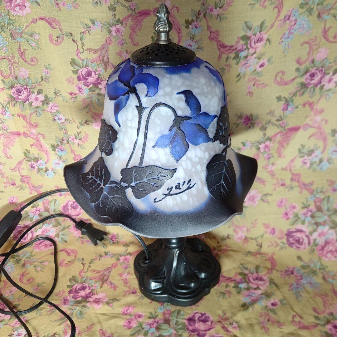 アンティーク ガレ風被せガラスランプ 33cm