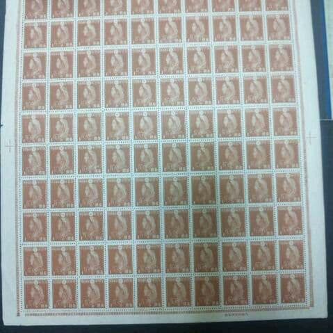 激レア物！第二次昭和切手！1943年.昭和18年製造1銭100枚ワンシート