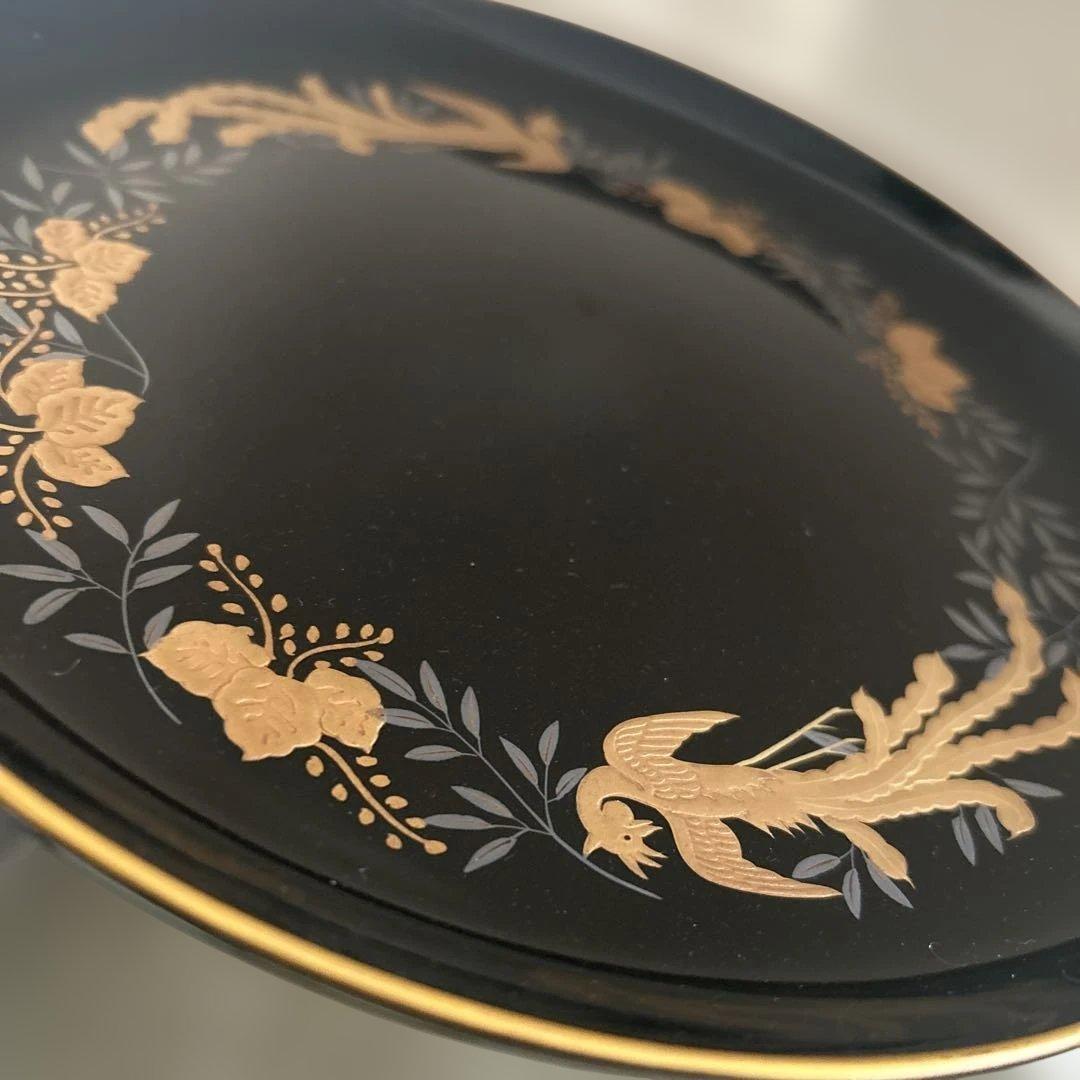 天然木　黒漆　蒔絵　鳳凰図　高杯高坏高付台　菓子器　直径23.6cm
