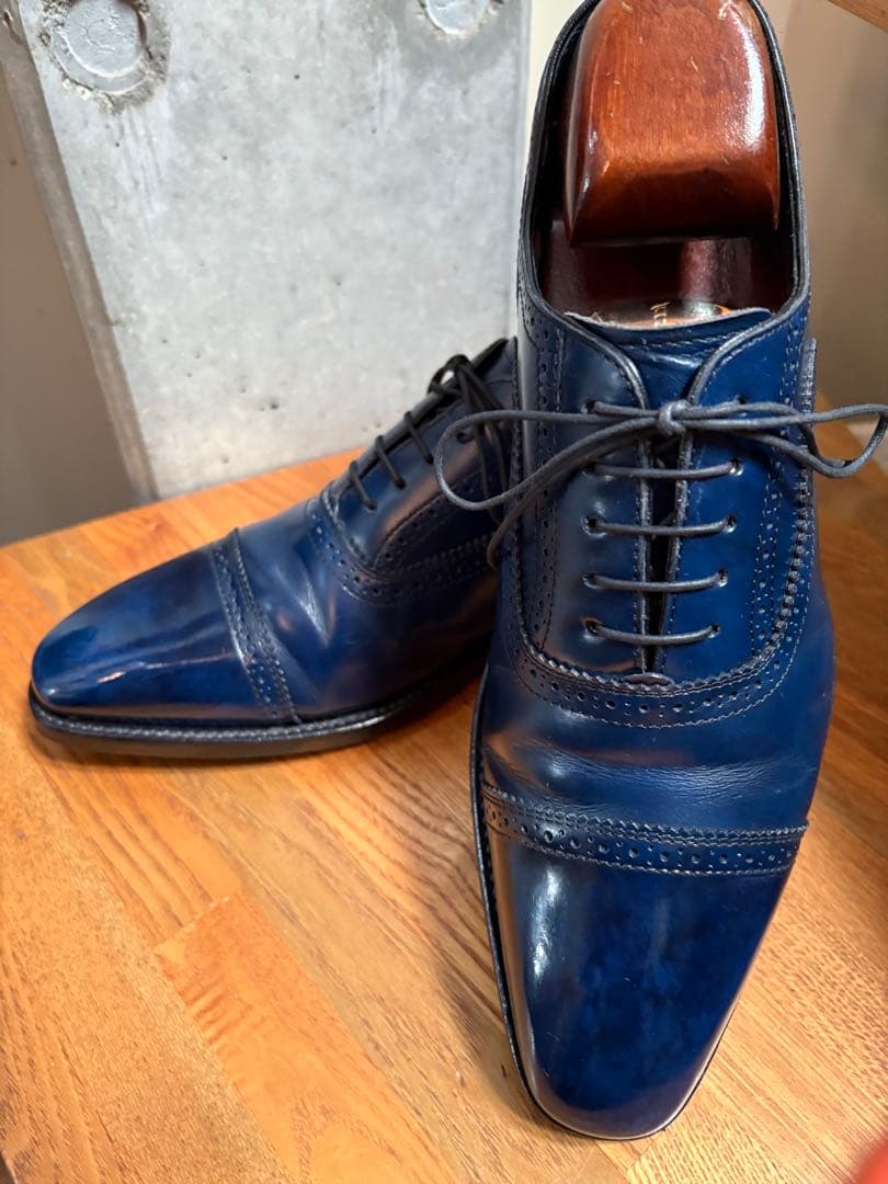 ネイビー ウィングチップ ドレスシューズ