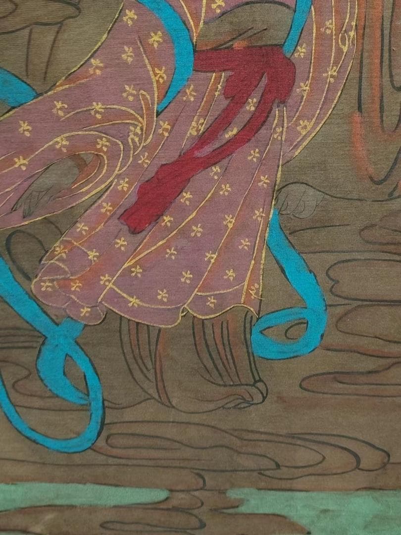 中国古美術・純手描き・人物画芯・送子觀音画像167x86cm・書画・絹本・仏像