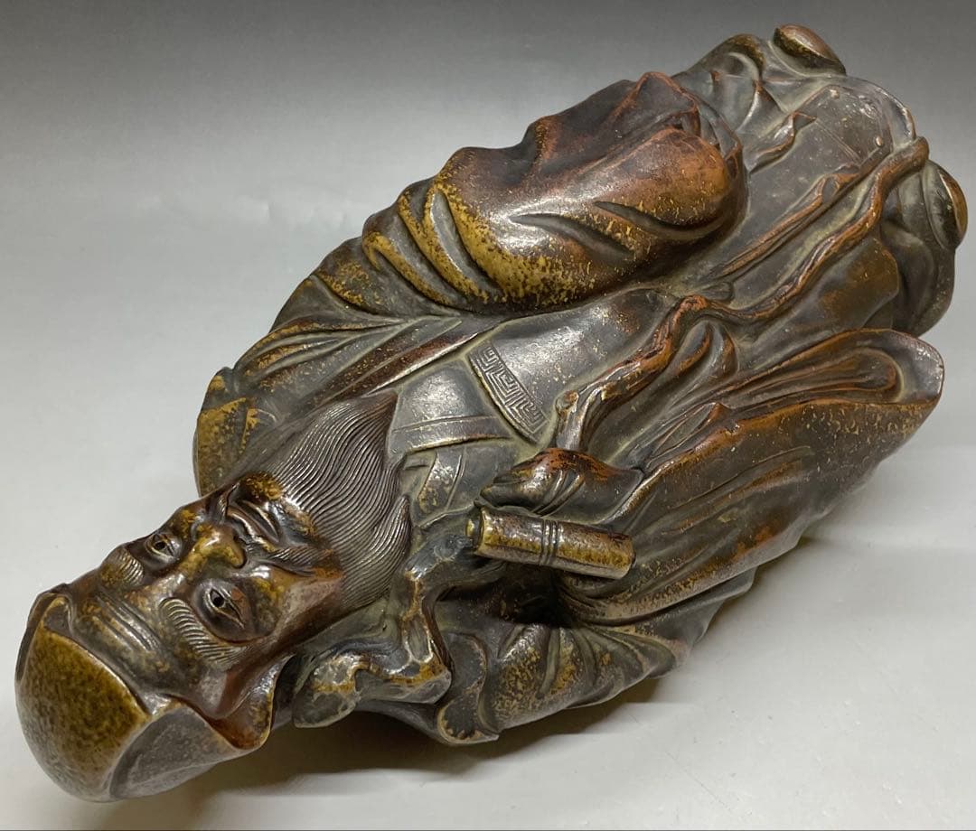 県指定重要無形文化財　森陶岳　寿老人　備前焼　置物　y87