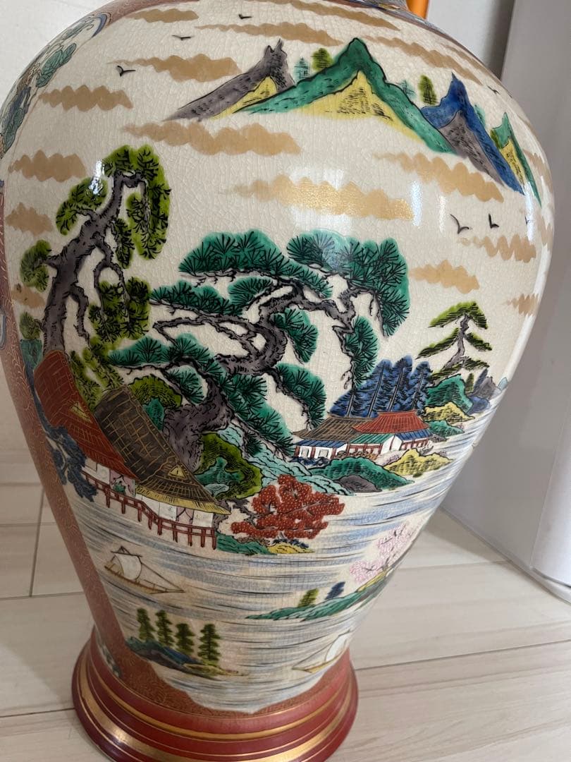 Shine TLS樣限定 七福神 角福刻印あり 豪華色絵 希少 壺 花瓶 金彩