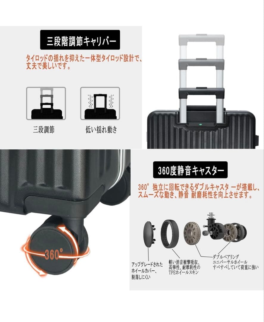 Ashard スーツケース アルミフレーム Sサイズ 42L ブラック 超軽量