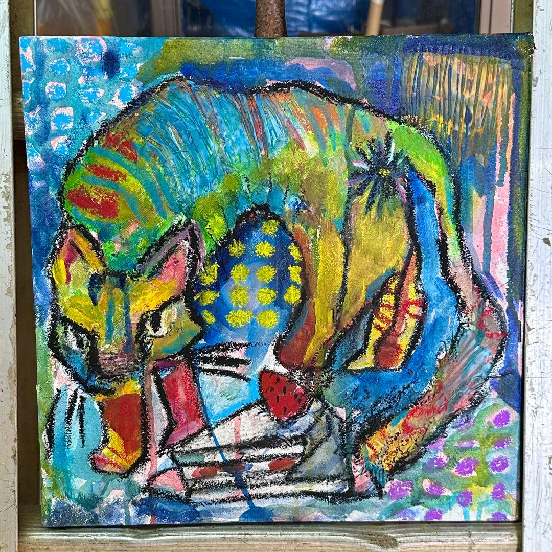 抽象的な猫のパステル画