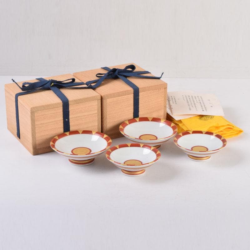 丹山窯　小峠葛芳作　赤絵金彩　組盃　酒杯　共布共箱　2点まとめて　C　8449