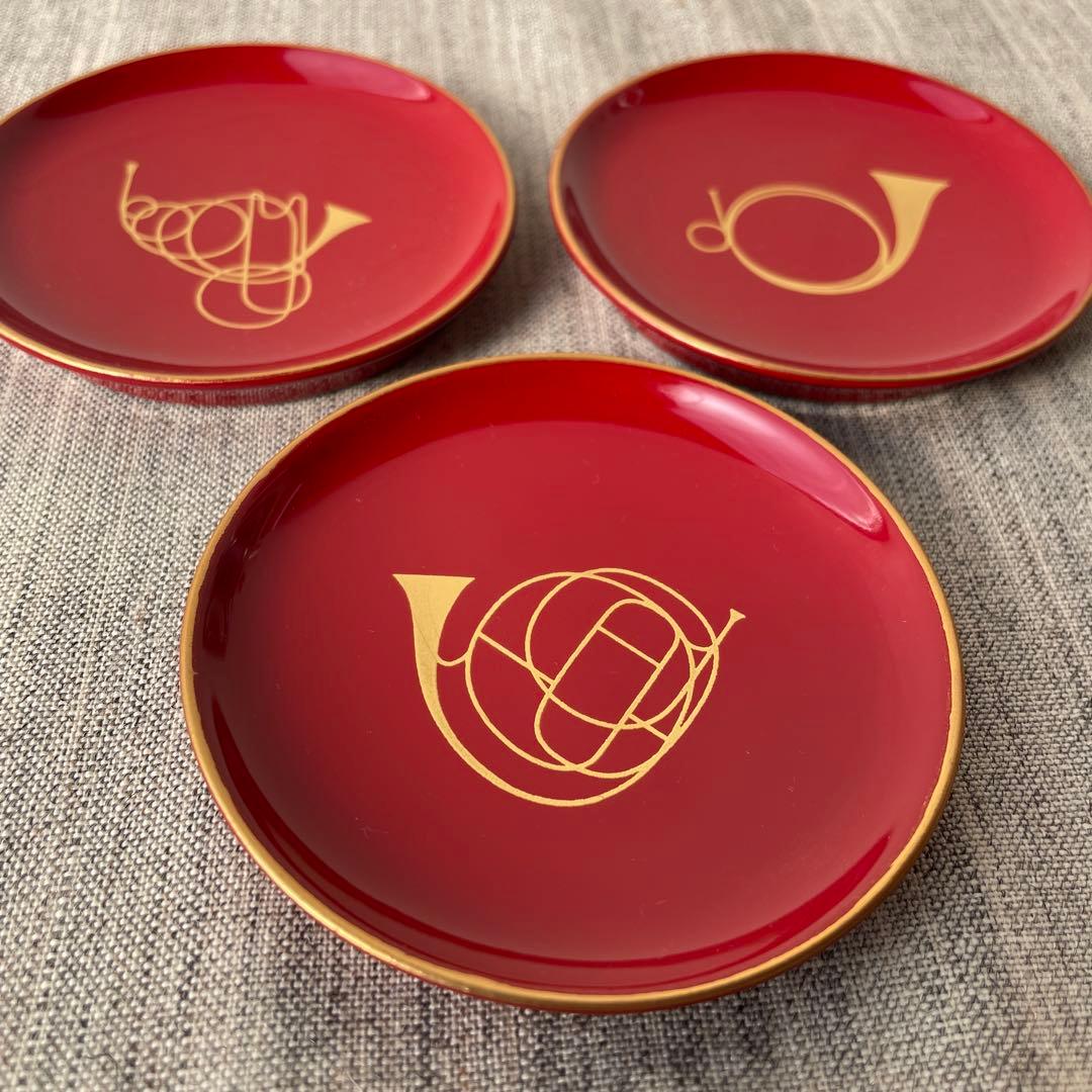 ホルン ラッパ 京都 漆器 象彦 手塩皿 豆皿 6枚 木箱入り 赤 黒