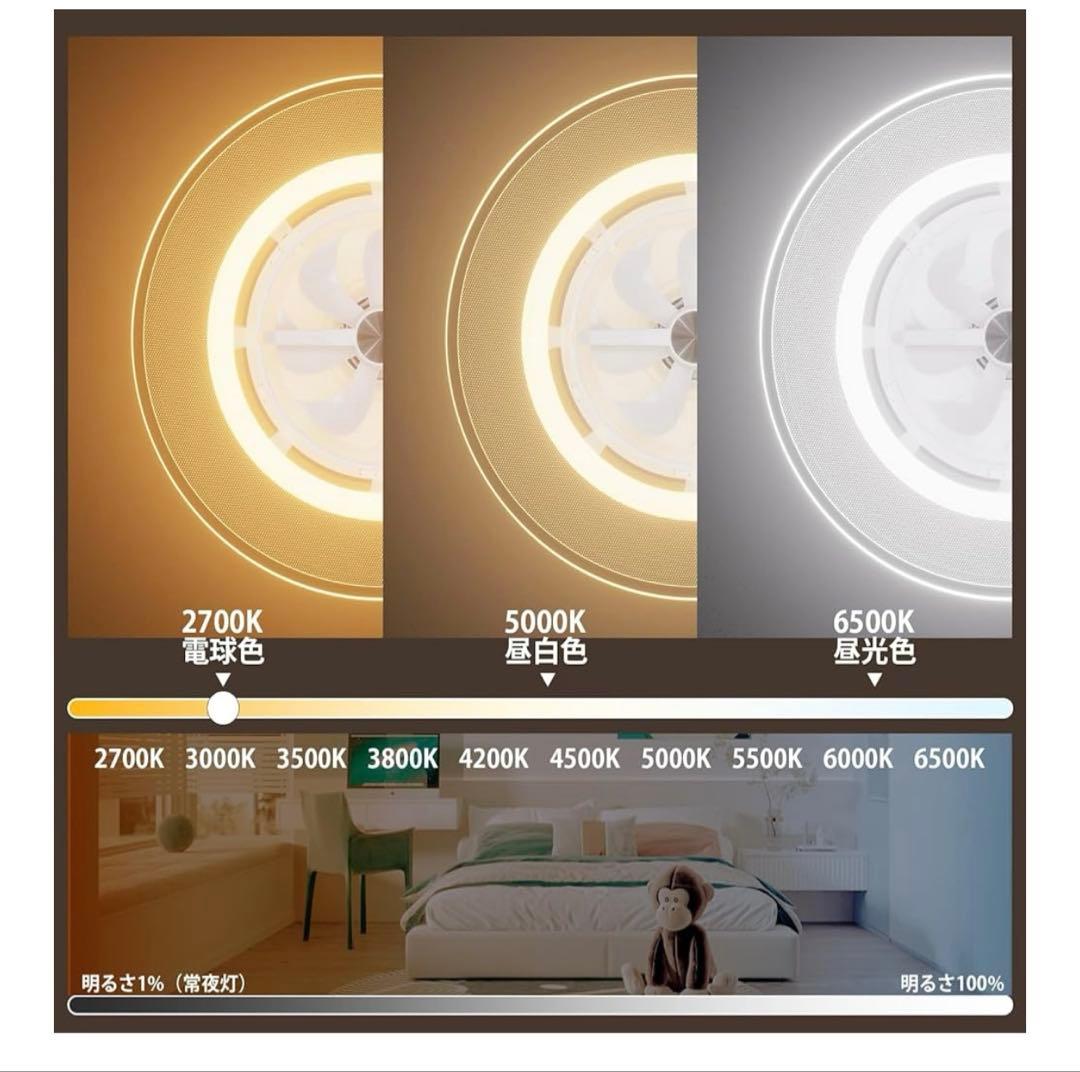 シーリングファンライト【 2025年夏モデル4500lm静音調光調色間接照明】