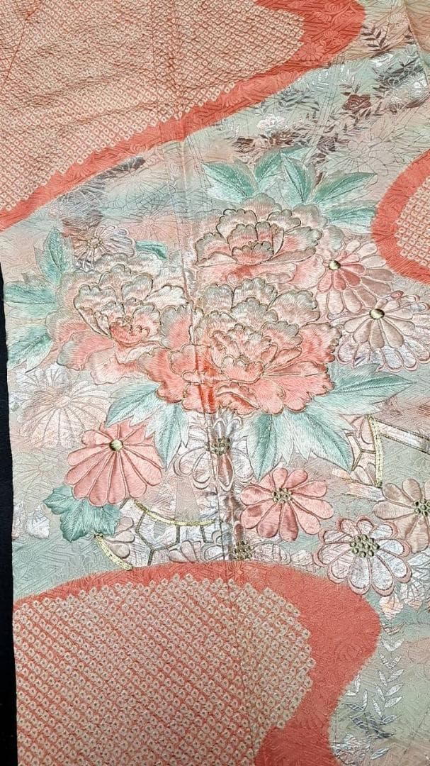 振袖フルセット　牡丹手刺繍と絞り染め　銀彩 やまと誂製　L7