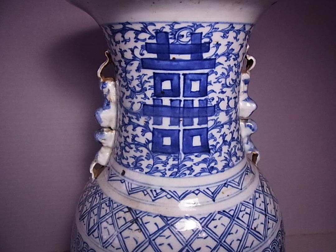 中国　古い染付花瓶(大)　 飾壷 　高約43.5cm